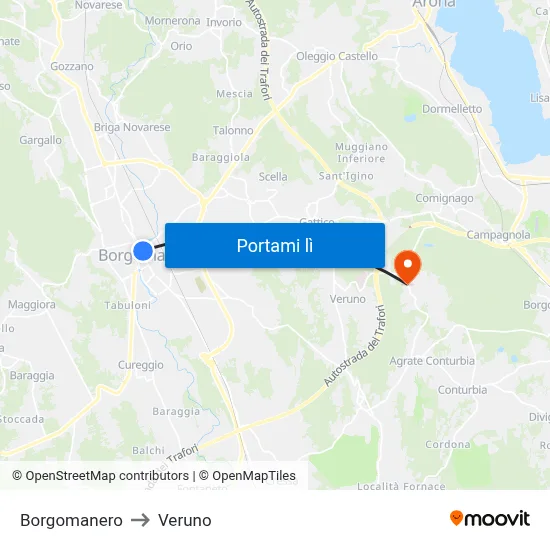 Borgomanero to Veruno map
