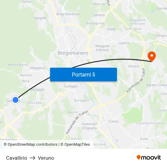 Cavallirio to Veruno map