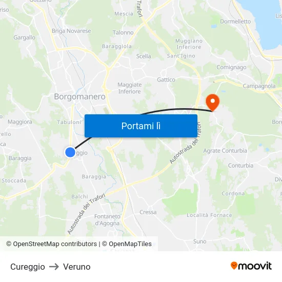 Cureggio to Veruno map
