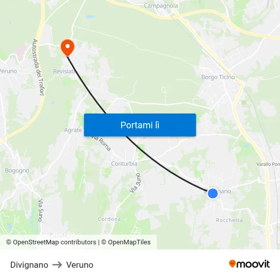 Divignano to Veruno map