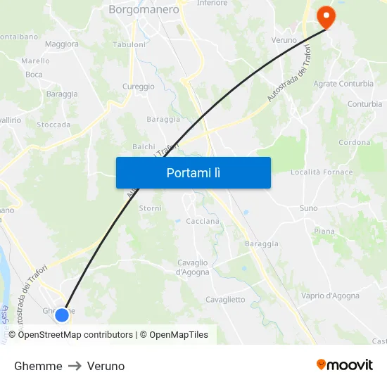 Ghemme to Veruno map