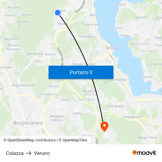 Colazza to Veruno map