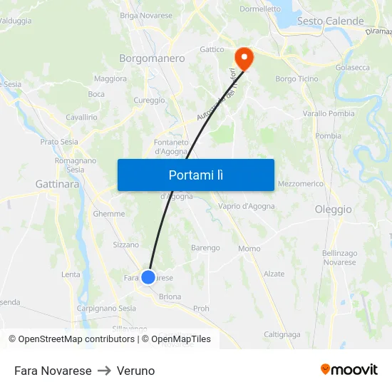 Fara Novarese to Veruno map