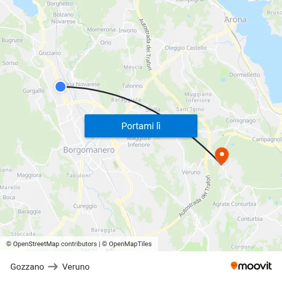 Gozzano to Veruno map