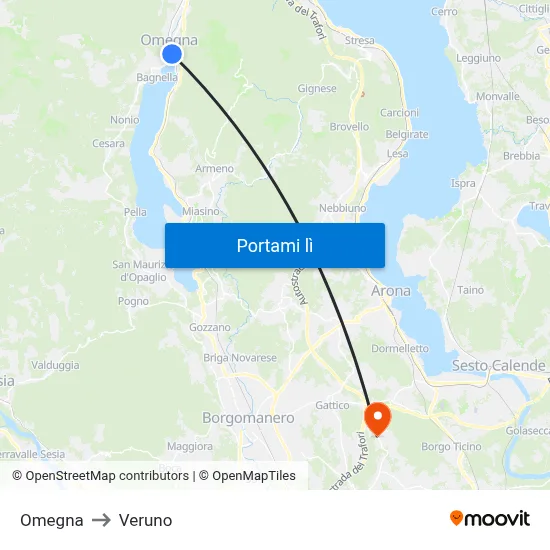Omegna to Veruno map
