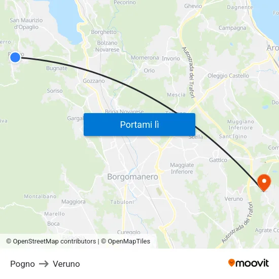 Pogno to Veruno map