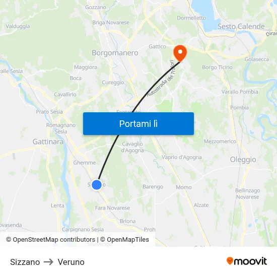 Sizzano to Veruno map