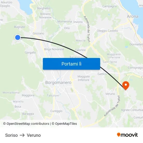 Soriso to Veruno map