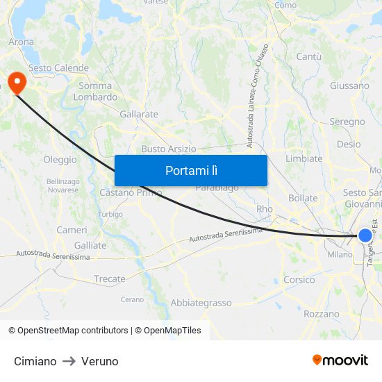 Cimiano to Veruno map