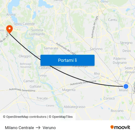 Milano Centrale to Veruno map
