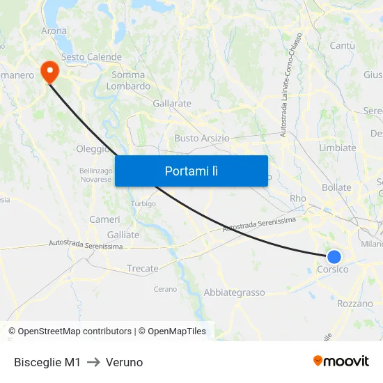 Bisceglie M1 to Veruno map