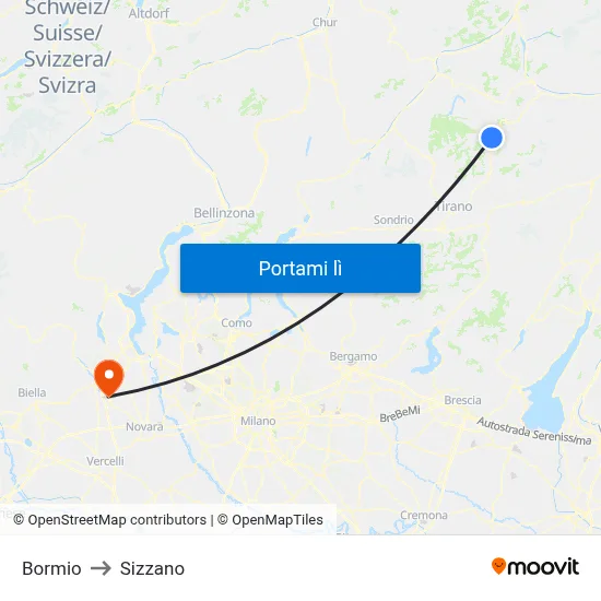 Bormio to Sizzano map