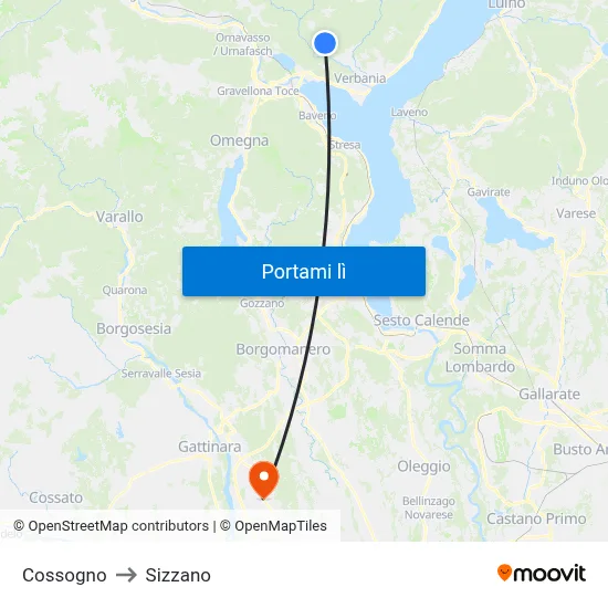 Cossogno to Sizzano map