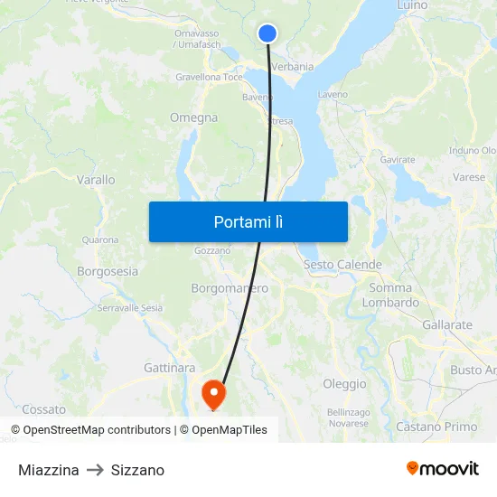 Miazzina to Sizzano map