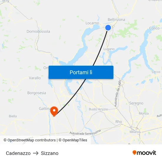 Cadenazzo to Sizzano map