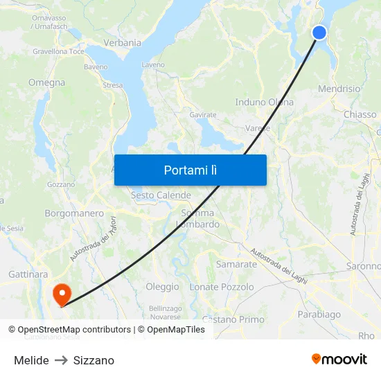 Melide to Sizzano map