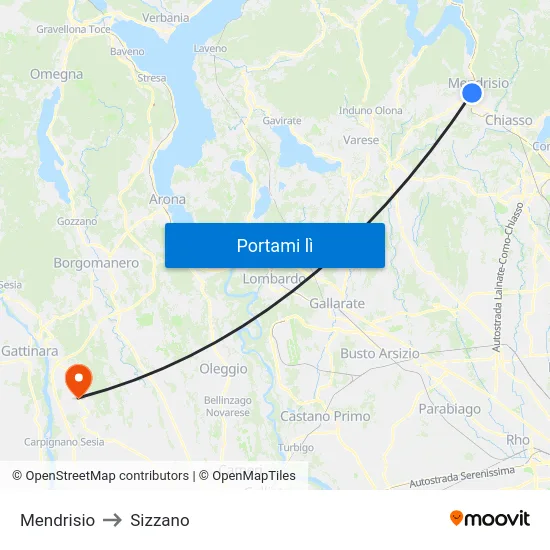 Mendrisio to Sizzano map
