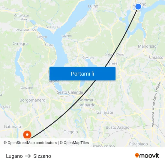 Lugano to Sizzano map