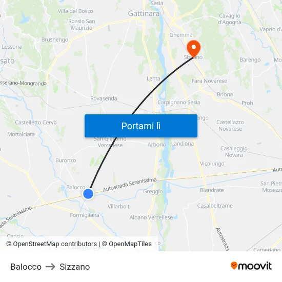 Balocco to Sizzano map