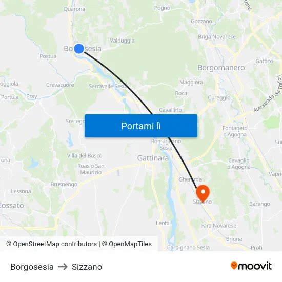 Borgosesia to Sizzano map