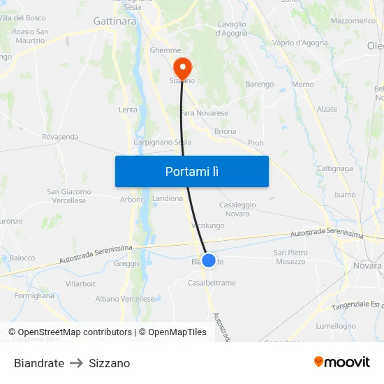 Biandrate to Sizzano map