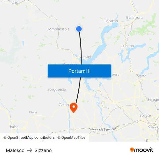 Malesco to Sizzano map