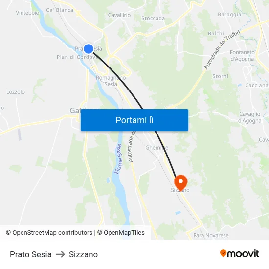 Prato Sesia to Sizzano map