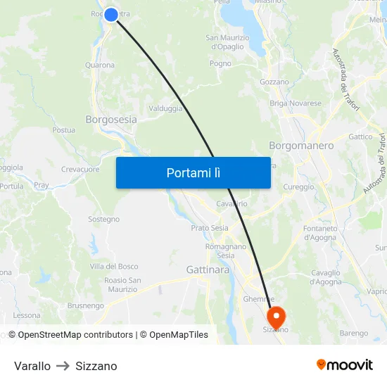 Varallo to Sizzano map