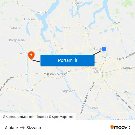Albiate to Sizzano map