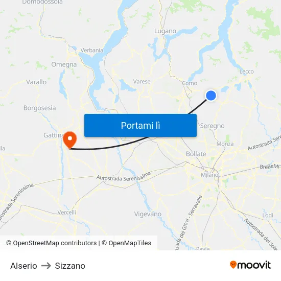 Alserio to Sizzano map