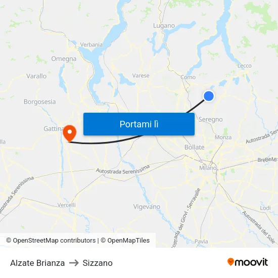 Alzate Brianza to Sizzano map