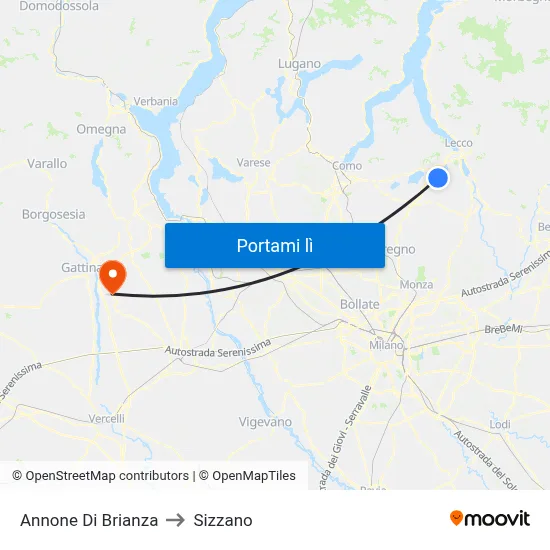 Annone Di Brianza to Sizzano map