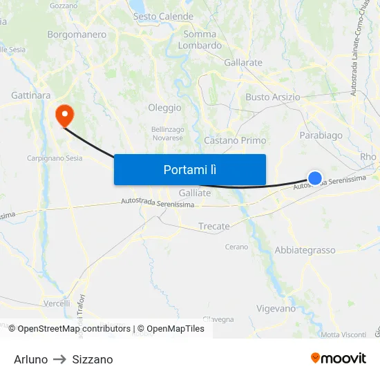 Arluno to Sizzano map