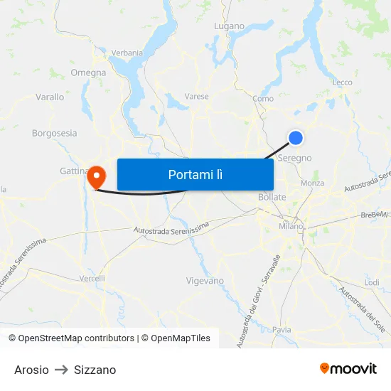Arosio to Sizzano map