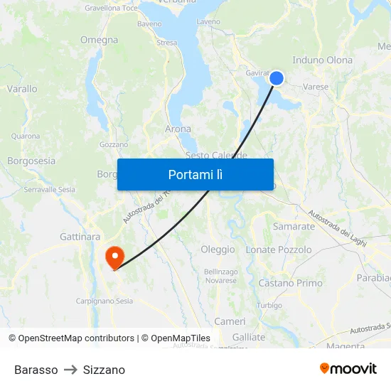 Barasso to Sizzano map