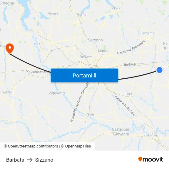 Barbata to Sizzano map