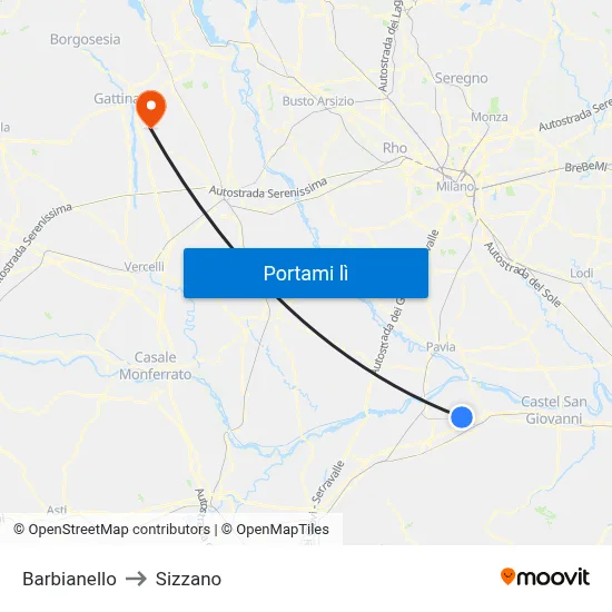Barbianello to Sizzano map