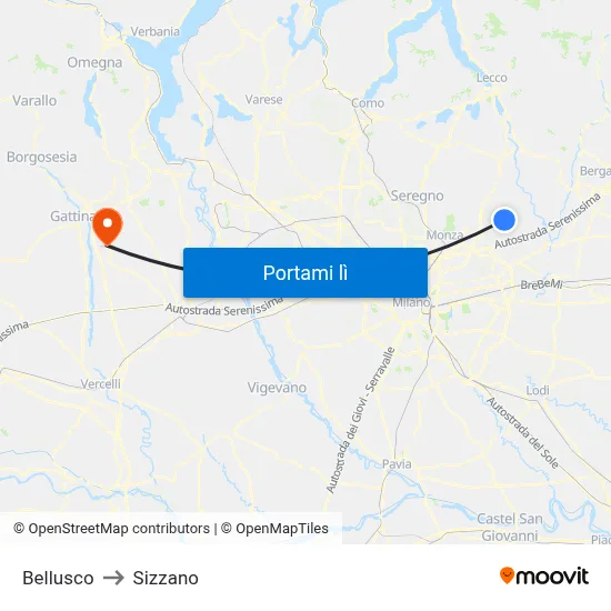 Bellusco to Sizzano map