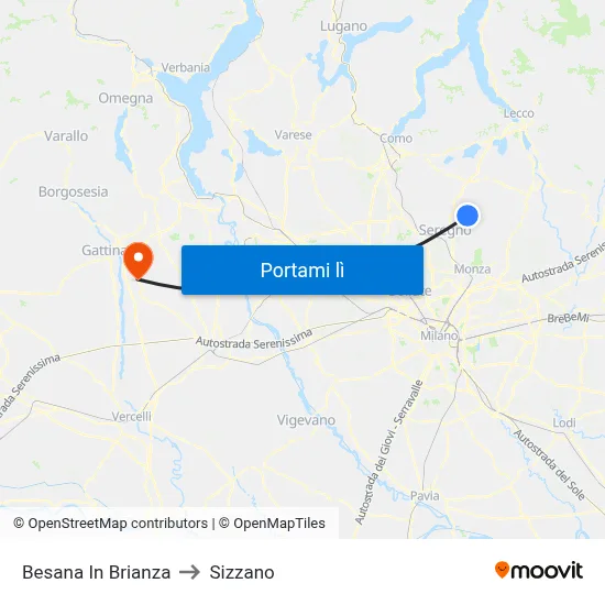 Besana In Brianza to Sizzano map