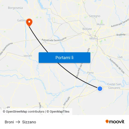 Broni to Sizzano map