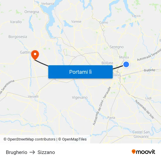 Brugherio to Sizzano map
