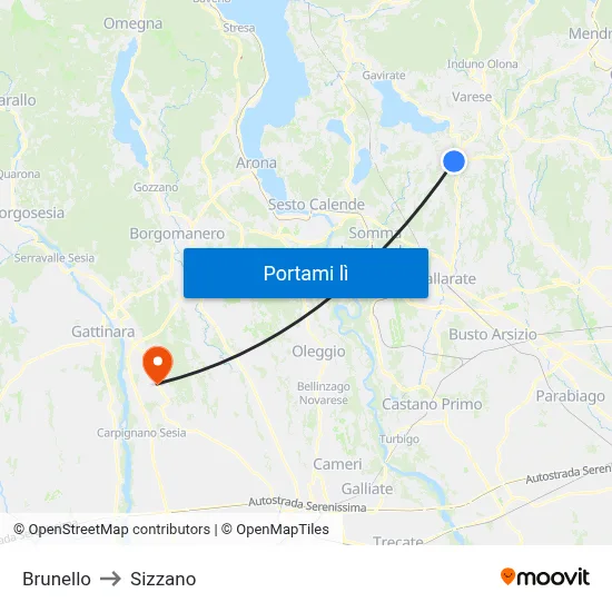 Brunello to Sizzano map
