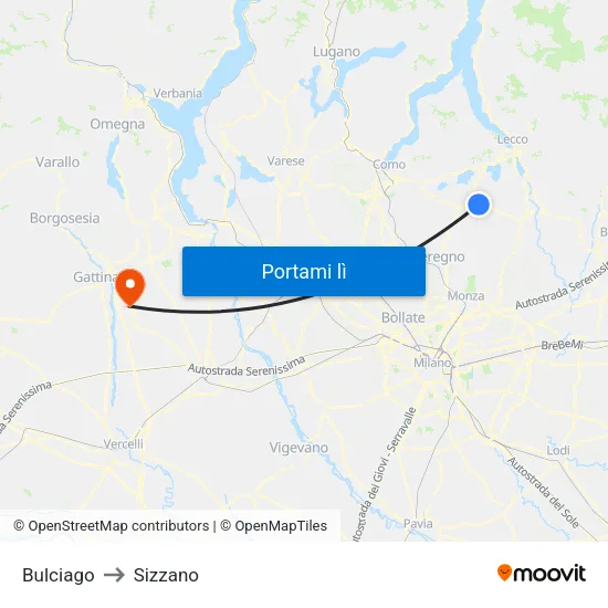 Bulciago to Sizzano map