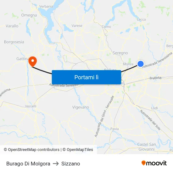 Burago Di Molgora to Sizzano map