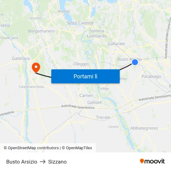 Busto Arsizio to Sizzano map