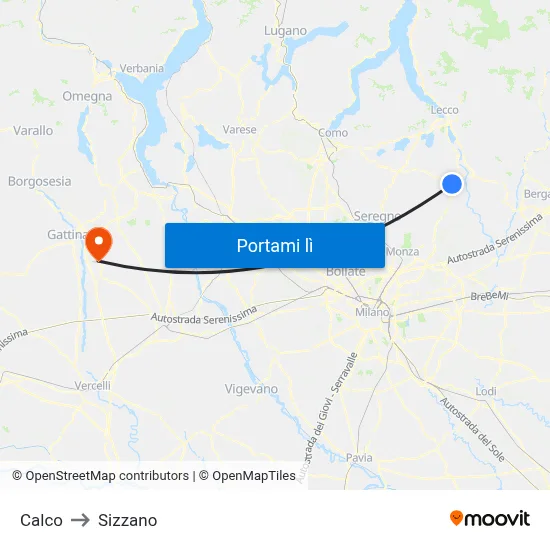 Calco to Sizzano map