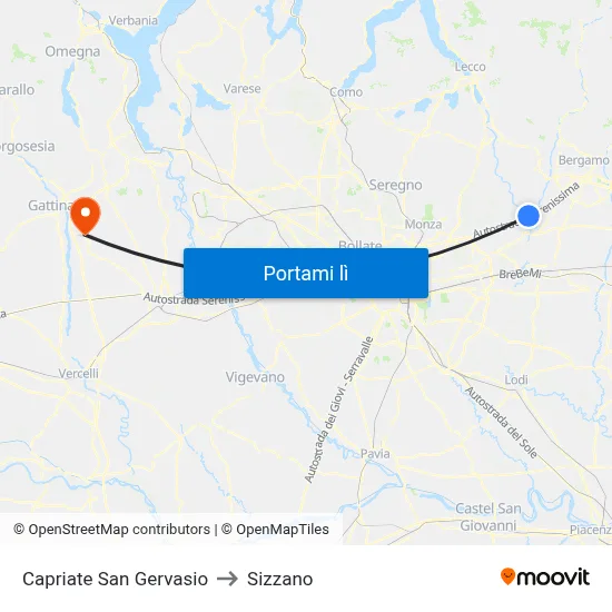 Capriate San Gervasio to Sizzano map