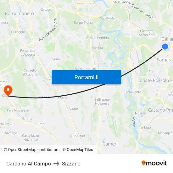 Cardano Al Campo to Sizzano map