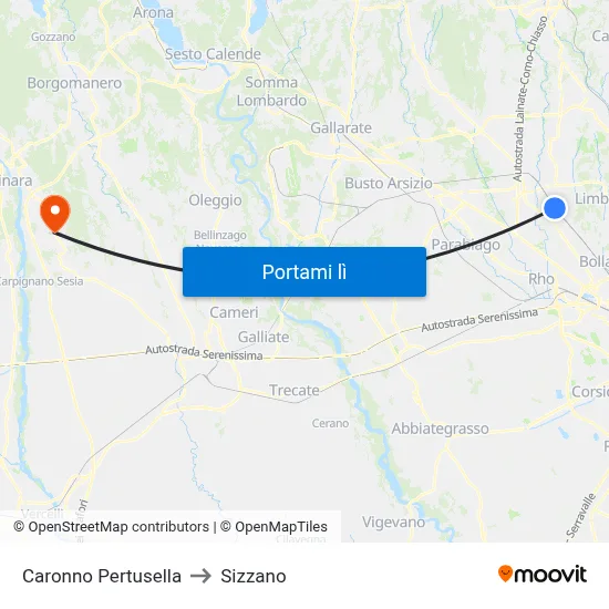 Caronno Pertusella to Sizzano map