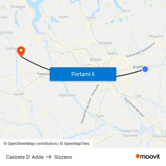Casirate D' Adda to Sizzano map